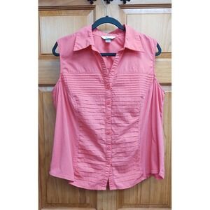 C.J. Banks Size 1X Coral Sleeveless Womens Button Up Front Shirt